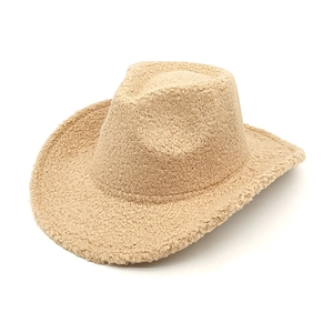 Western Cowboy Hat Sherpa Teddy Fleece Wide Brim Warm Winter Solid Color Outdoor Fashion For Women