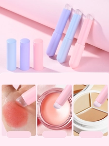 Macro detail of portable silicone lip brush set for blending lipstick and concealer