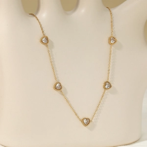 Heart Shaped Pendant Necklace 304 Stainless Steel Zircon Inlaid Elegant Fashion Jewelry For Women PVD Gold Plated Choker