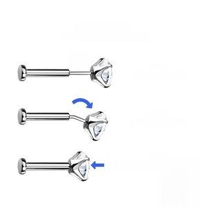 Guide showing S925 sterling silver threadless push-pin earring usage and macro structure