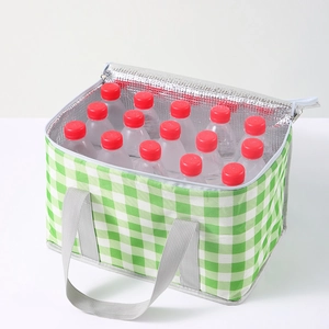 Große grün-karierte Thermo-Picknicktasche mit dicker Isolierfolie für Lebensmittel