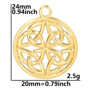 Pendentif nœud celtique rond en acier doré 18 carats avec dimensions de 24mm affichées