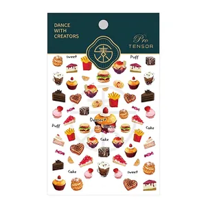 5D stereoscopic nail art stickers with 3D dessert theme patterns and brand packaging