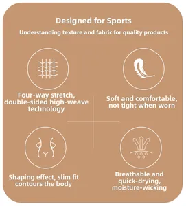 Features of yoga bodysuit including four-way stretch, soft touch, and breathable fabric