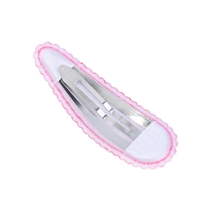Barrette BB pour filles avec bord ondulé rose et blanc et clip en métal argenté