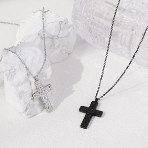 Hammered Cross Pendant Necklace Stainless Steel Rock Texture Minimalist Fashion Jewelry Unisex