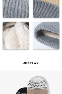 Macro detail of thick fleece lining and striped knit texture on winter beanie hat