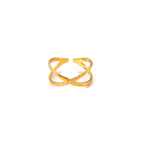 Detailed view of adjustable gold plated titanium steel ring with twisted rope design
