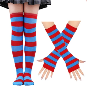 St. Patrick's Day red and blue striped knee-high socks and matching arm sleeves set