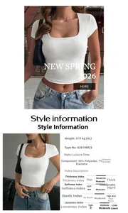 Close-up of square neck white crop top with fabric composition and size chart details