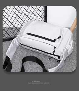 Close-up of lightweight waterproof crossbody bag with multiple zippers and wide strap