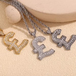 Pound sign pendants in gold, silver and black finish with sparkling crystals and rope chain