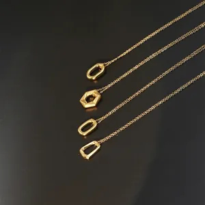 Minimalist geometric gold-plated stainless steel necklaces with various pendant shapes