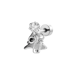 Silver Christmas tree cartilage piercing earring with star, bow, and bell details