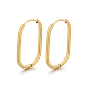 Minimalist gold oval geometric hoop earrings with polished stainless steel finish