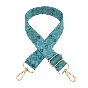 Tracolla larga regolabile con motivo geometrico blu e ganci in metallo dorato lucido