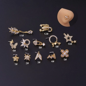 Fashion L-Shaped Nose Stud Stainless Steel And Zircon Piercing Jewelry Star Butterfly Heart Body Jewelry For Women