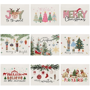 Christmas Placemats Polyester Linen Waterproof Heat Resistant Festive Dining Table Decor Reindeer Nutcracker Print