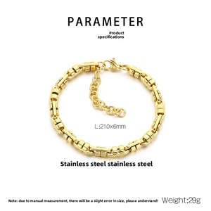 Detail of 6mm gold Byzantine stainless steel bracelet with 210mm length specifications