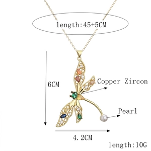 Spécifications de taille pour collier libellule dorée avec perles et pierres zircon