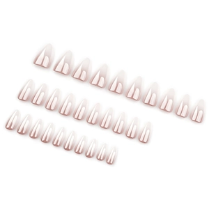 Unghie finte a mandorla lucide con elegante sfumatura rosa nude e bianco effetto ombre