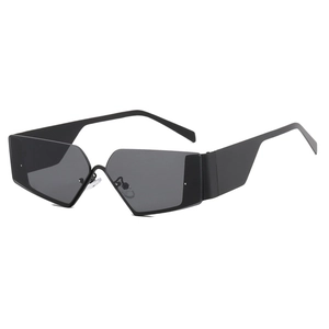 Futuristic Y2K rimless sunglasses with matte black geometric frames for a trendy cyberpunk look