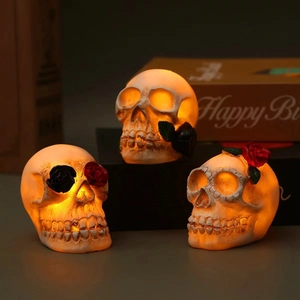 Halloween skull LED lights with roses and warm yellow glow for holiday party decoration