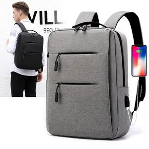 Classic gray business laptop backpack with USB charging port for men and students