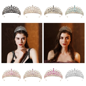 Collage of baroque bridal crowns featuring colorful rhinestones in gold and silver settings