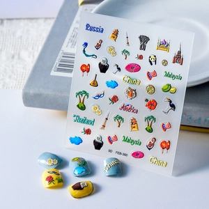 5D Geprägte Nagelkunst Aufkleber Weltreise Thema Wasserdicht Selbstklebend Harz Maniküre Abziehbilder Für Damen Kinder Süß
