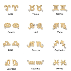 Zodiac Stud Earrings 925 Sterling Silver Zircon Inlaid Gold Plated Constellation Jewelry For Women Girls