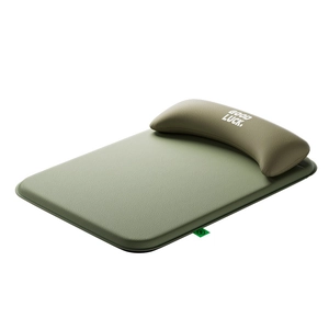 Cama impermeable para perros en piel sintética verde con almohada y texto Good Luck