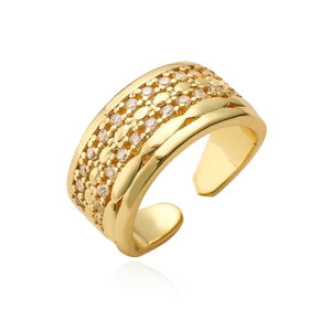 Luxurious 18K gold plated geometric open ring with micro-pave cubic zirconia crystals
