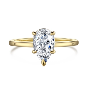 Luxury S925 sterling silver pear-cut zircon ring with gold finish and S925 engraving