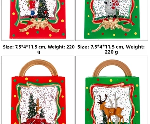 Christmas water globe lantern bag with Santa and snowman scenes, 7.5x4x11.5cm, 220g