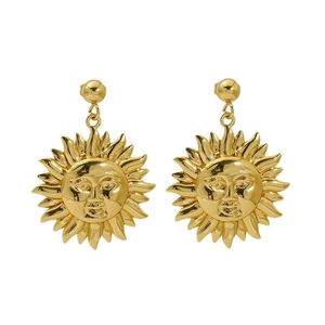 Boucles d'oreilles vintage en acier inoxydable doré avec motif soleil et visage