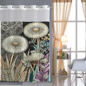 Waterproof Polyester Shower Curtain Double Layer Removable Liner Magnetic Bottom Hookless Grommet Top Floral Print Bathroom Decor