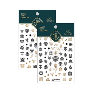 Embossed Greek totem nail stickers featuring lion and sun motifs in black and gold