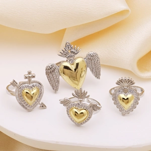 Herz Krone Flügel Offener Ring Zweifarbig Kupfer Zirkon Verstellbarer Schmuck Für Damen Stilvolles Accessoire Geschenk