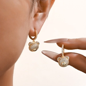 Shiny Zircon Inlaid Bear Dangle Earrings Copper Gold Silver Plated Elegant Fashion Jewelry For Women