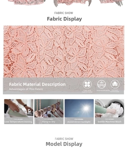 Macro detail of pink lace dress fabric featuring delicate floral crochet and hollow patterns