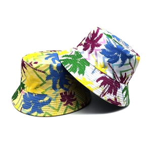Bobs d'été unisexes avec imprimé palmier tropical en toile de coton jaune et blanc pur