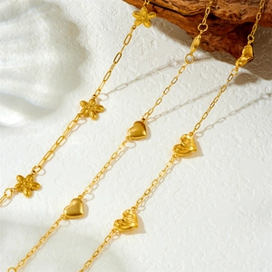 Stainless Steel Necklace Gold Plated Heart Flower Star Textured Pendant O-Chain Minimalist Fashion Jewelry For Women Elegant