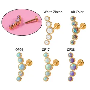 Arched Synthetic Opal Labret Stud 16G Internal Thread Gold Plated Stainless Steel Ear Cartilage Piercing Jewelry For Women