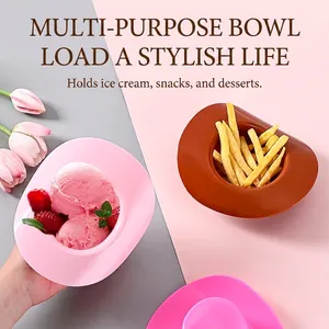 Creative cowboy hat shaped plastic bowls for ice cream and snacks in various colors