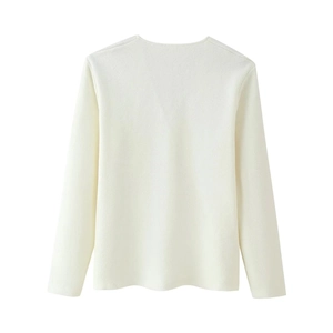Minimalistischer cremeweißer Strickcardigan für Damen mit langen Ärmeln, Rückansicht