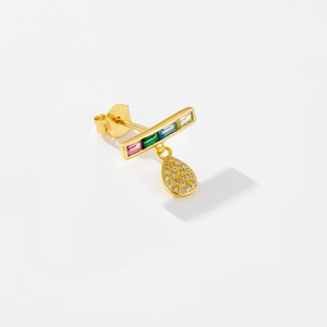 S925 sterling silver drop earrings with multi-color zircons and gold plated finish