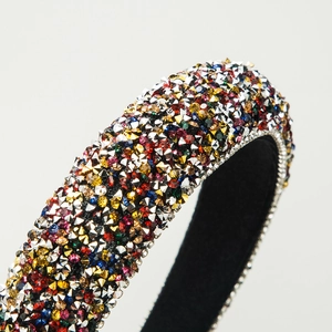 Luxurious padded headband with colorful crystals and rhinestones for elegant styling