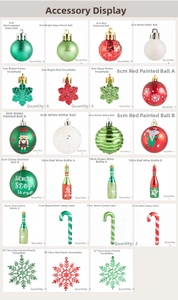 Detailed grid of 70pcs Christmas ornaments including red, green, and white painted balls