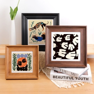 European vintage art photo frame set in wood and black relief with abstract wall art decor
